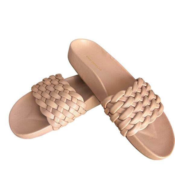 The Odells Braided Woven Tan Leather Slides Sandal 9 Los Angeles Rubber Outsole - Picture 2 of 9